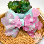 Mint Mesh Flowers Stacked Biggie on Clip