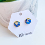 Blue w/ Gold Flake Cabochon Studs